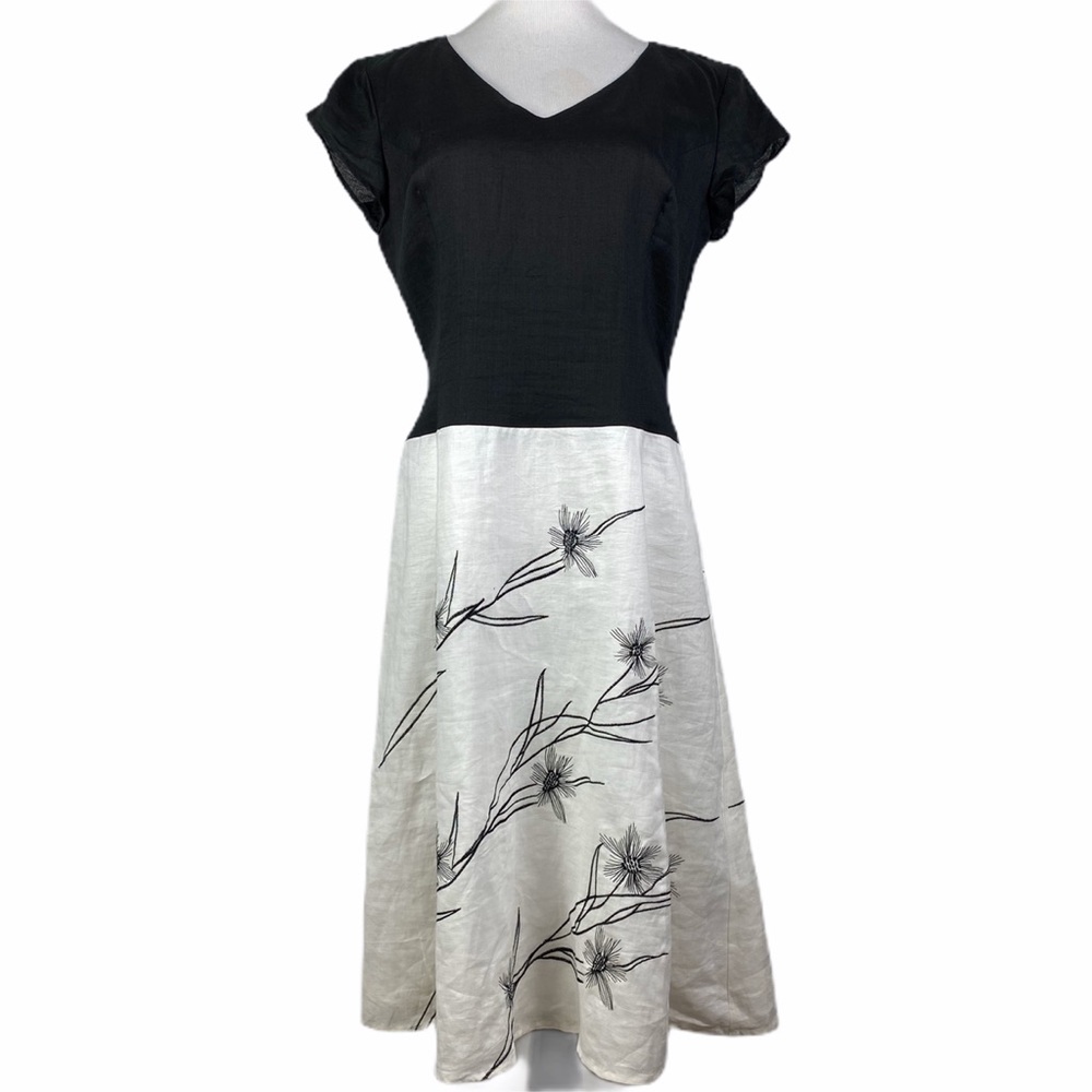 NIKKI VALENTI Embroidered Irish Linen Dress Sze 12